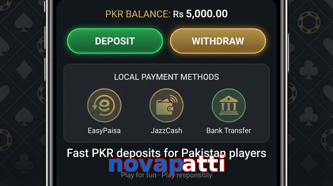 Deposit and withdrawal screen with PKR methods